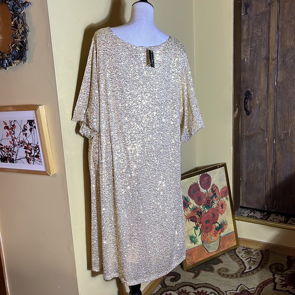 ASHLEY STEWART sz 26/28 Gold Sequin Dress VNeck Short-Sleeve Lined Party $70 NEW - Picture 8 of 16